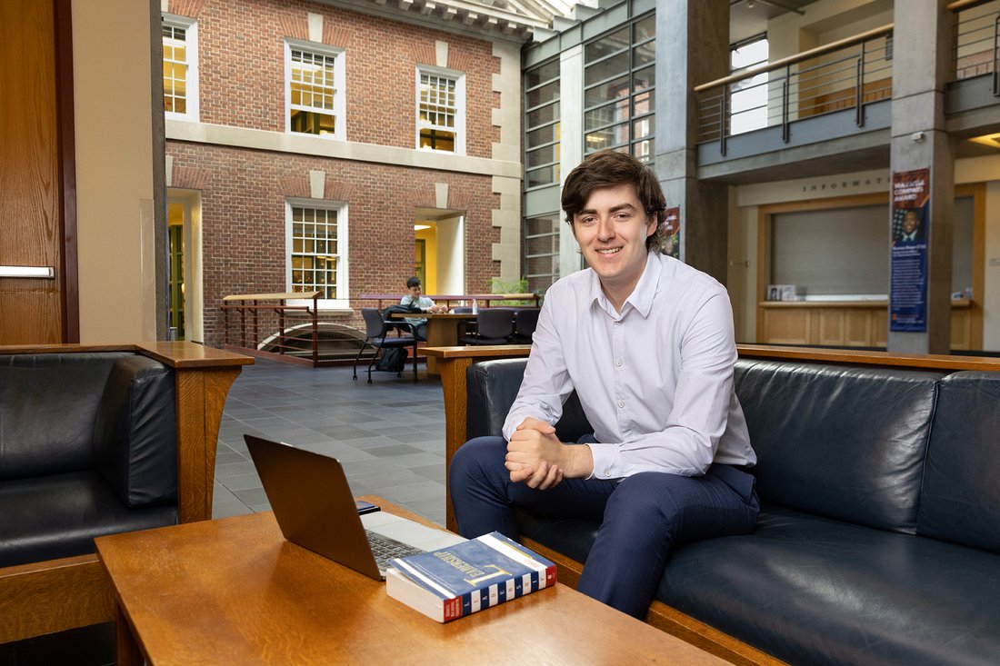 Policy studies student David Bruen sits in Eggers Commons
