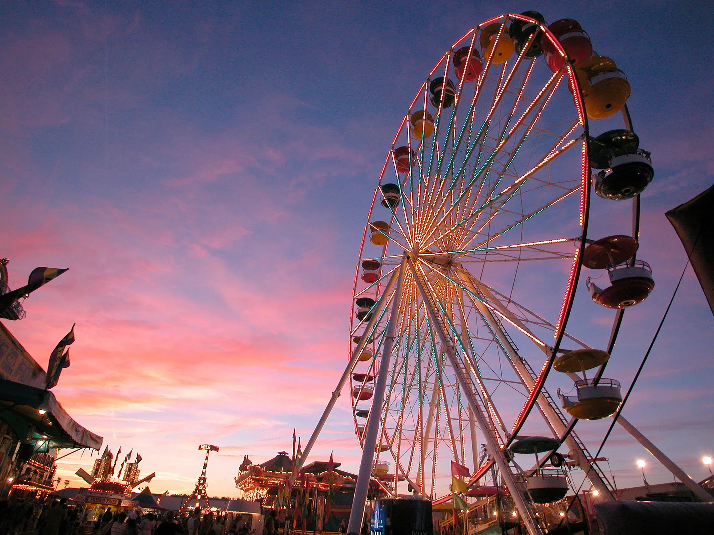 Ferris wheel at sunset.